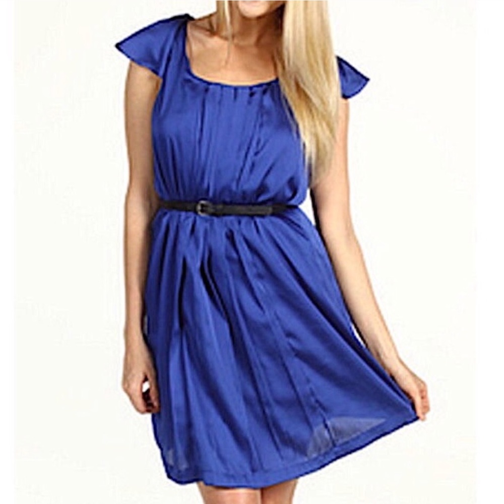 NWT BCBG Silk Pleated Dress Royal Blue SZ S